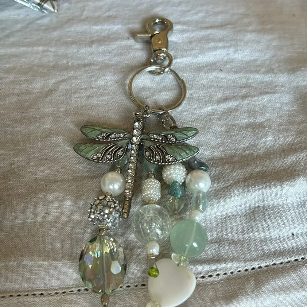 Hand made key chain dragonfly with stones NeW